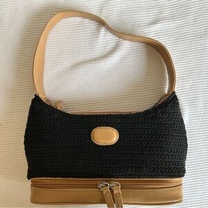 Black and Tan Woven Shoulder Bag, mini bag, bottom compartment